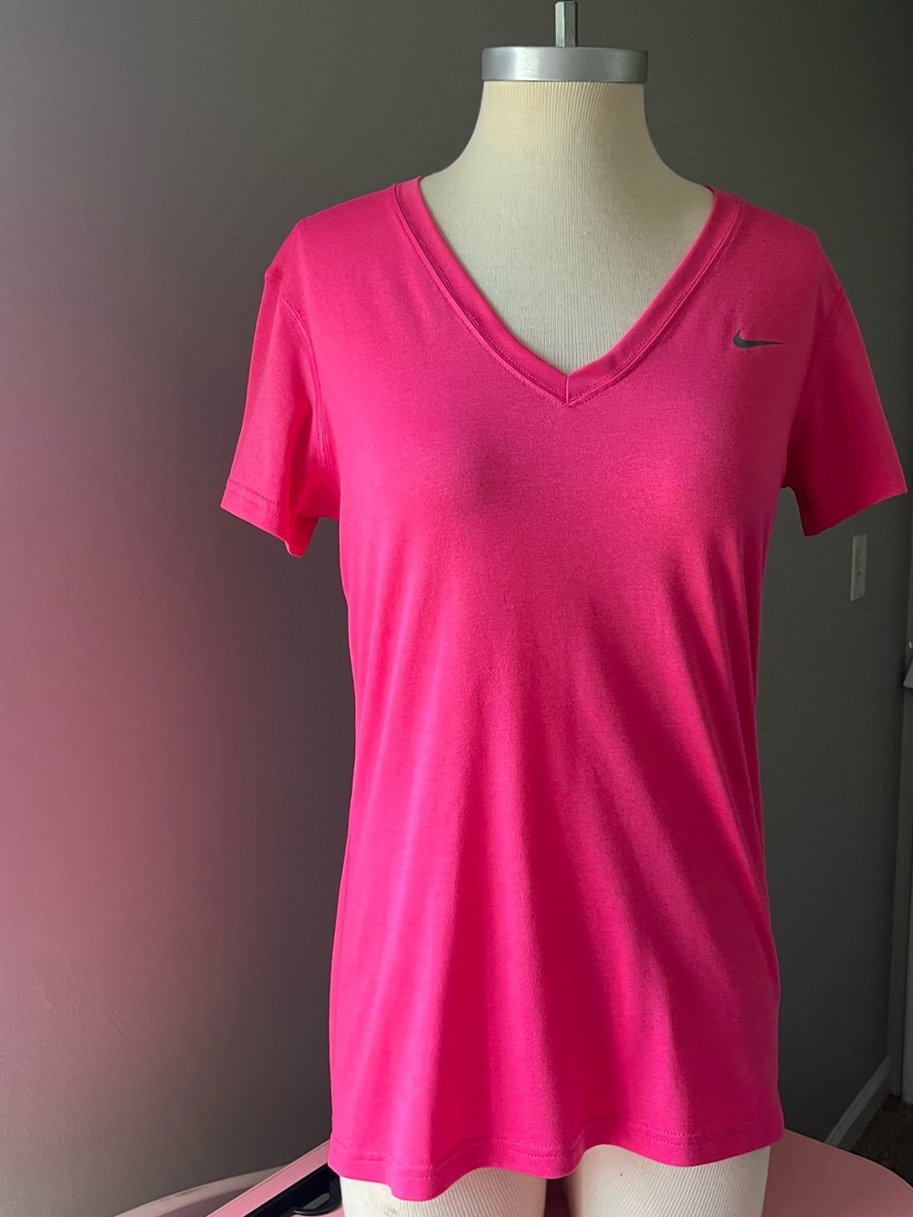 Nike Women's Hot Pink V-Neck Short Sleeve Tee